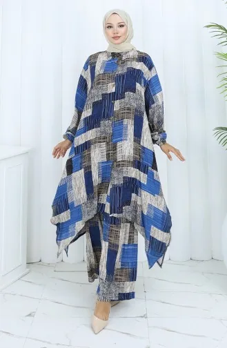 Viskon Kumaş Tunik Pantolon İkili Takım 2139-04 İndigo Vizon