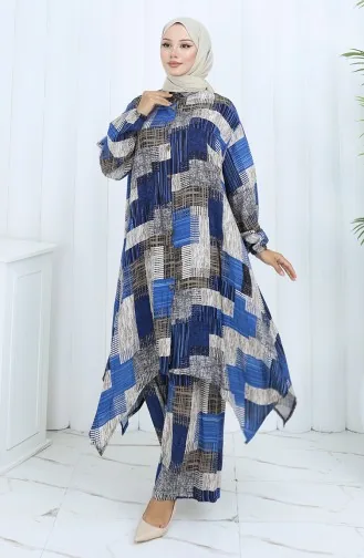 Viskon Kumaş Tunik Pantolon İkili Takım 2139-04 İndigo Vizon