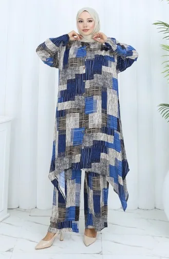 Viskon Kumaş Tunik Pantolon İkili Takım 2139-04 İndigo Vizon
