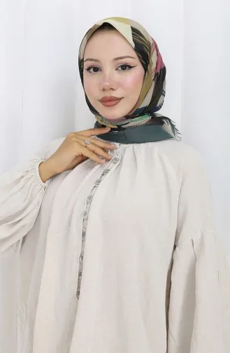 Dijital Baskılı Eşarp 70320-01 Zümrüt Yeşili Gül Kurusu