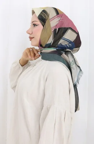 Dijital Baskılı Eşarp 70320-01 Zümrüt Yeşili Gül Kurusu