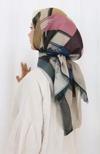 Dijital Baskılı Eşarp 70320-01 Zümrüt Yeşili Gül Kurusu