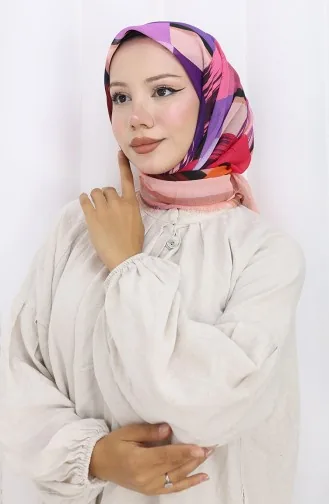 Dijital Baskılı Eşarp 70320-03 Somon Taba