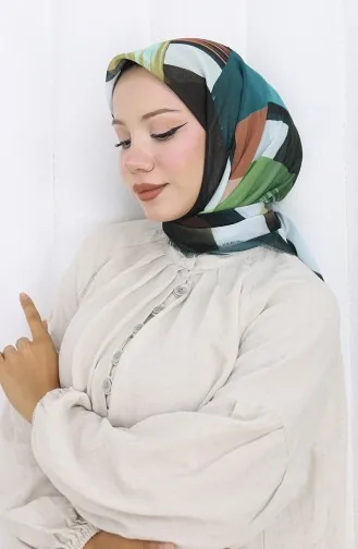 Dijital Baskılı Eşarp 70320-05 Koyu Petrol Hardal