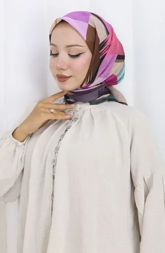 Dijital Baskılı Eşarp 70320-09 Mürdüm Turkuaz