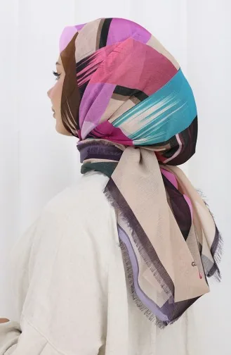 Dijital Baskılı Eşarp 70320-09 Mürdüm Turkuaz