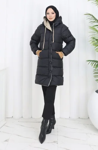 Kapüşonlu Düğmeli Şişme Mont 0167-01 Siyah