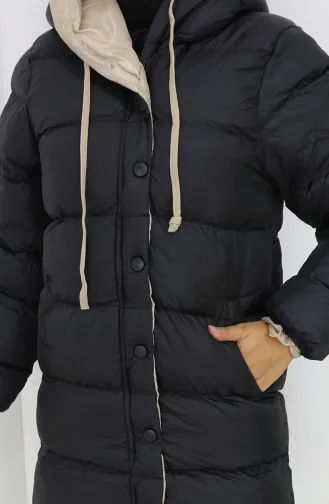 Kapüşonlu Düğmeli Şişme Mont 0167-01 Siyah