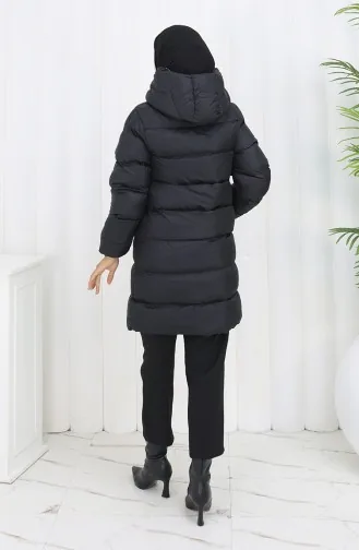 Kapüşonlu Düğmeli Şişme Mont 0167-01 Siyah