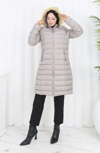 Hooded Zippered Puffer Jacket 0168-01 Stone 0168-01