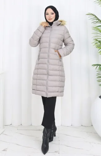 Hooded Zippered Puffer Jacket 0168-01 Stone 0168-01