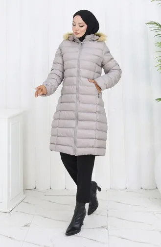 Hooded Zippered Puffer Jacket 0168-01 Stone 0168-01