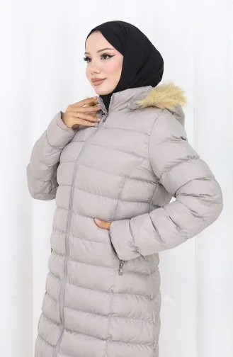 Hooded Zippered Puffer Jacket 0168-01 Stone 0168-01