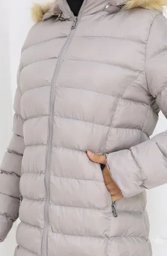 Hooded Zippered Puffer Jacket 0168-01 Stone 0168-01