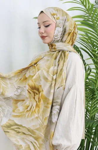 Pamuklu Desenli Koza Şal 70322-01 Bej