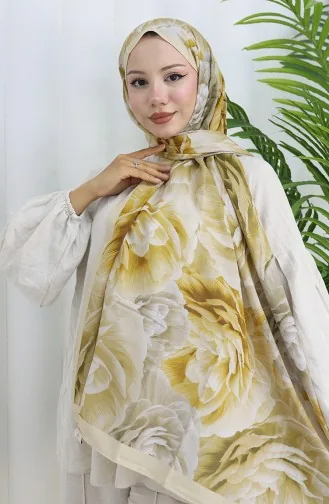 Pamuklu Desenli Koza Şal 70322-01 Bej