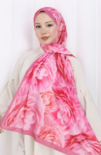 Pamuklu Desenli Koza Şal 70322-02 Pembe