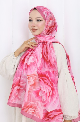 Pamuklu Desenli Koza Şal 70322-02 Pembe