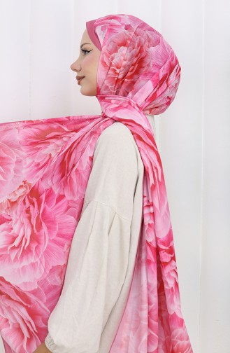 Pamuklu Desenli Koza Şal 70322-02 Pembe