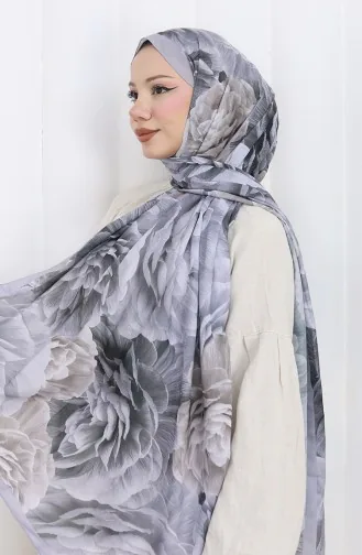 Pamuklu Desenli Koza Şal 70322-03 Gümüş Gri