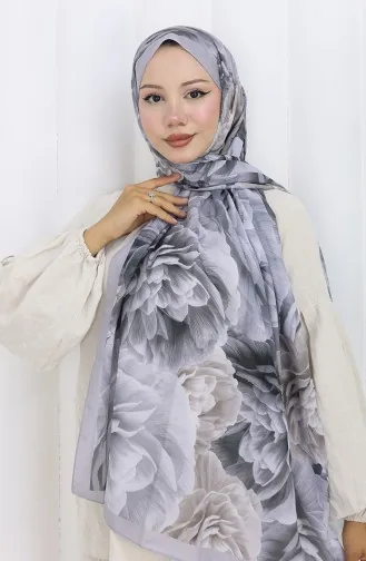 Pamuklu Desenli Koza Şal 70322-03 Gümüş Gri