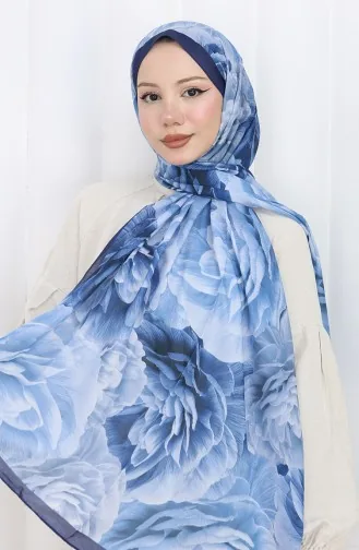 Pamuklu Desenli Koza Şal 70322-04 Lacivert Mavi