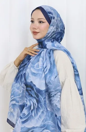 Pamuklu Desenli Koza Şal 70322-04 Lacivert Mavi
