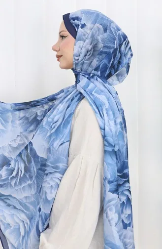 Pamuklu Desenli Koza Şal 70322-04 Lacivert Mavi