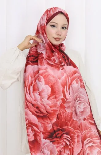 Pamuklu Desenli Koza Şal 70322-05 Bordo Koyu Bordo