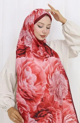 Pamuklu Desenli Koza Şal 70322-05 Bordo Koyu Bordo