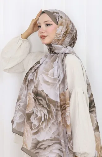 Pamuklu Desenli Koza Şal 70322-06 Vizon
