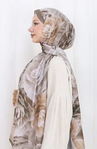 Pamuklu Desenli Koza Şal 70322-06 Vizon