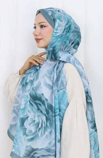 Pamuklu Desenli Koza Şal 70322-08 Açık Petrol