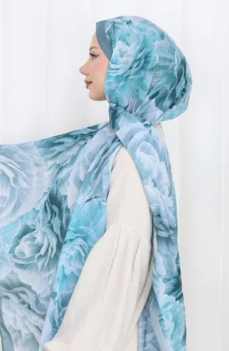 Pamuklu Desenli Koza Şal 70322-08 Açık Petrol
