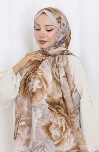 Pamuklu Desenli Koza Şal 70322-11 Taş Sütlü kahve