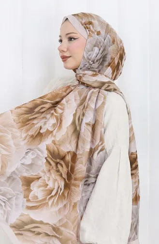 Pamuklu Desenli Koza Şal 70322-11 Taş Sütlü kahve