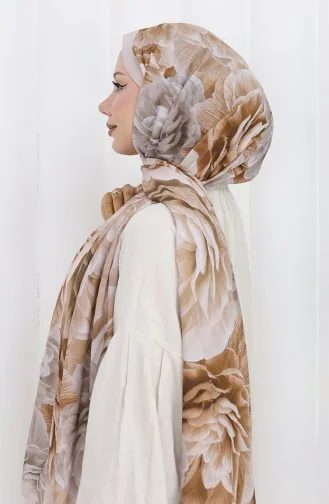 Pamuklu Desenli Koza Şal 70322-11 Taş Sütlü kahve