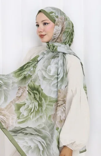 Pamuklu Desenli Koza Şal 70322-12 Haki