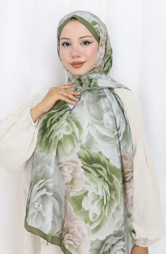 Pamuklu Desenli Koza Şal 70322-12 Haki