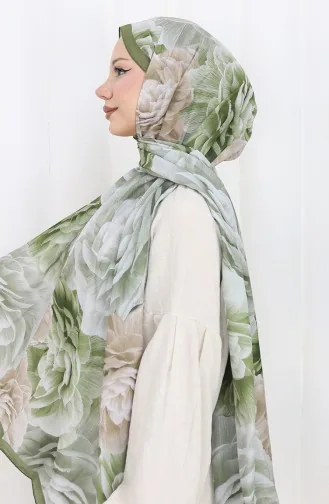Pamuklu Desenli Koza Şal 70322-12 Haki