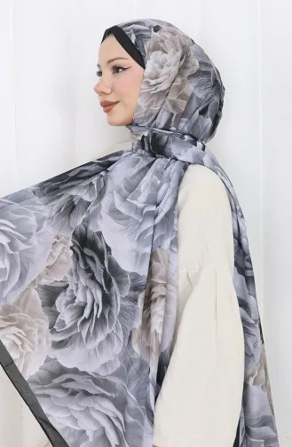 Pamuklu Desenli Koza Şal 70322-13 Siyah