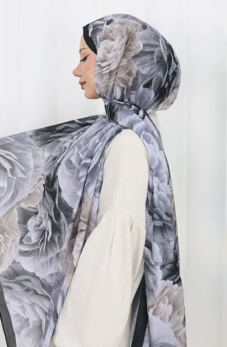 Pamuklu Desenli Koza Şal 70322-13 Siyah