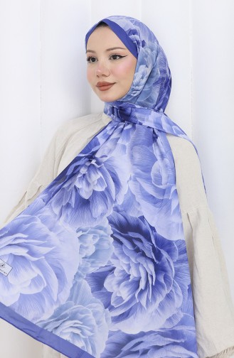 Pamuklu Desenli Koza Şal 70322-14 Saks Mavi