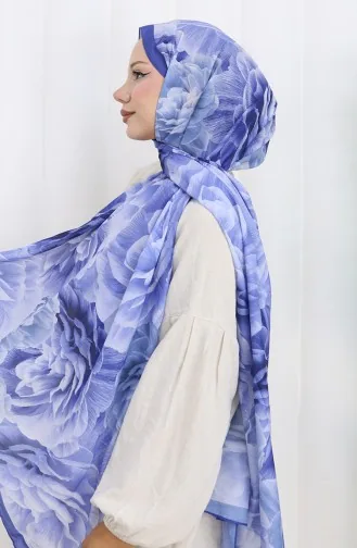 Pamuklu Desenli Koza Şal 70322-14 Saks Mavi