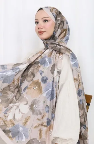 Desenli Pamuklu Koza Şal 70323-01 Taş Gri