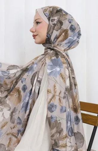 Desenli Pamuklu Koza Şal 70323-01 Taş Gri