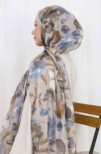 Desenli Pamuklu Koza Şal 70323-01 Taş Gri