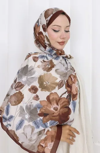 Desenli Pamuklu Koza Şal 70323-02 Kahverengi