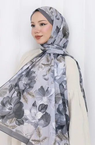 Desenli Pamuklu Koza Şal 70323-03 Füme Antrasit