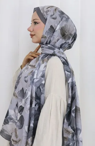 Desenli Pamuklu Koza Şal 70323-03 Füme Antrasit